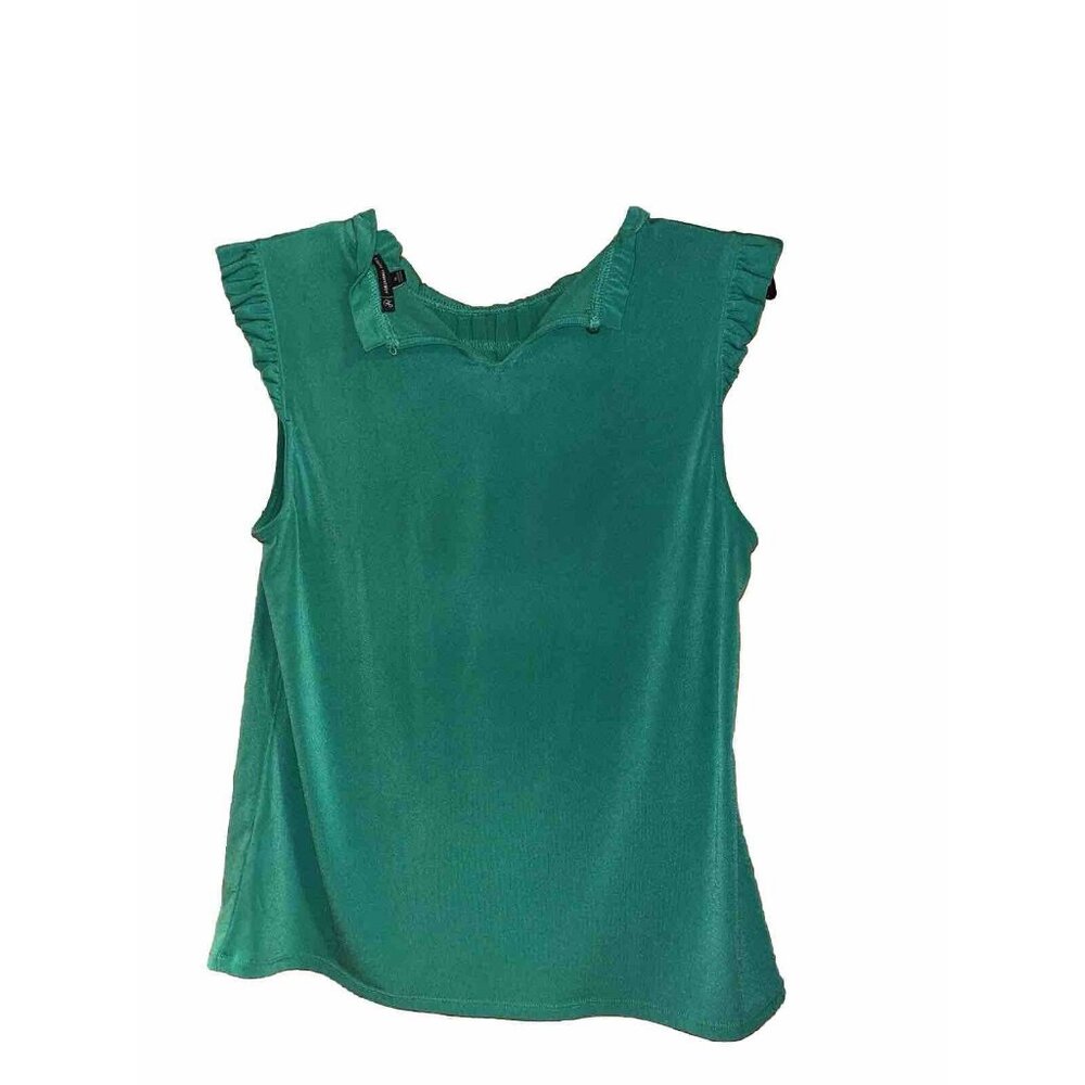 Adrianna Papell Green Shirt  Blouse Size Medium Sleeveless Ruffled Neck Light - Picture 2 of 3